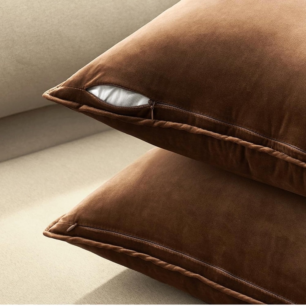 🆕 Chocolate Brown VELVET Euro Accent Pillow Covers Luxury High End Hotel Vibes - Picture 7 of 9